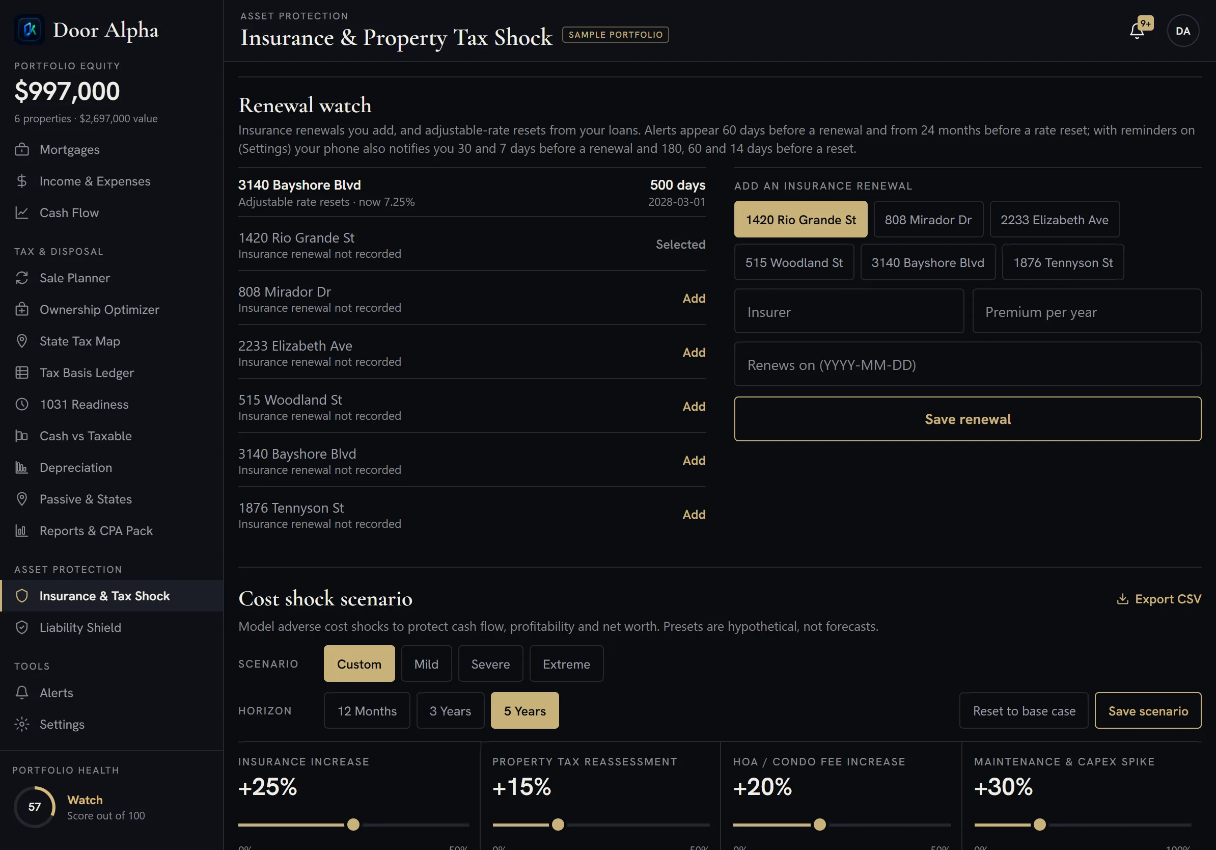 Insurance and tax shock stress test