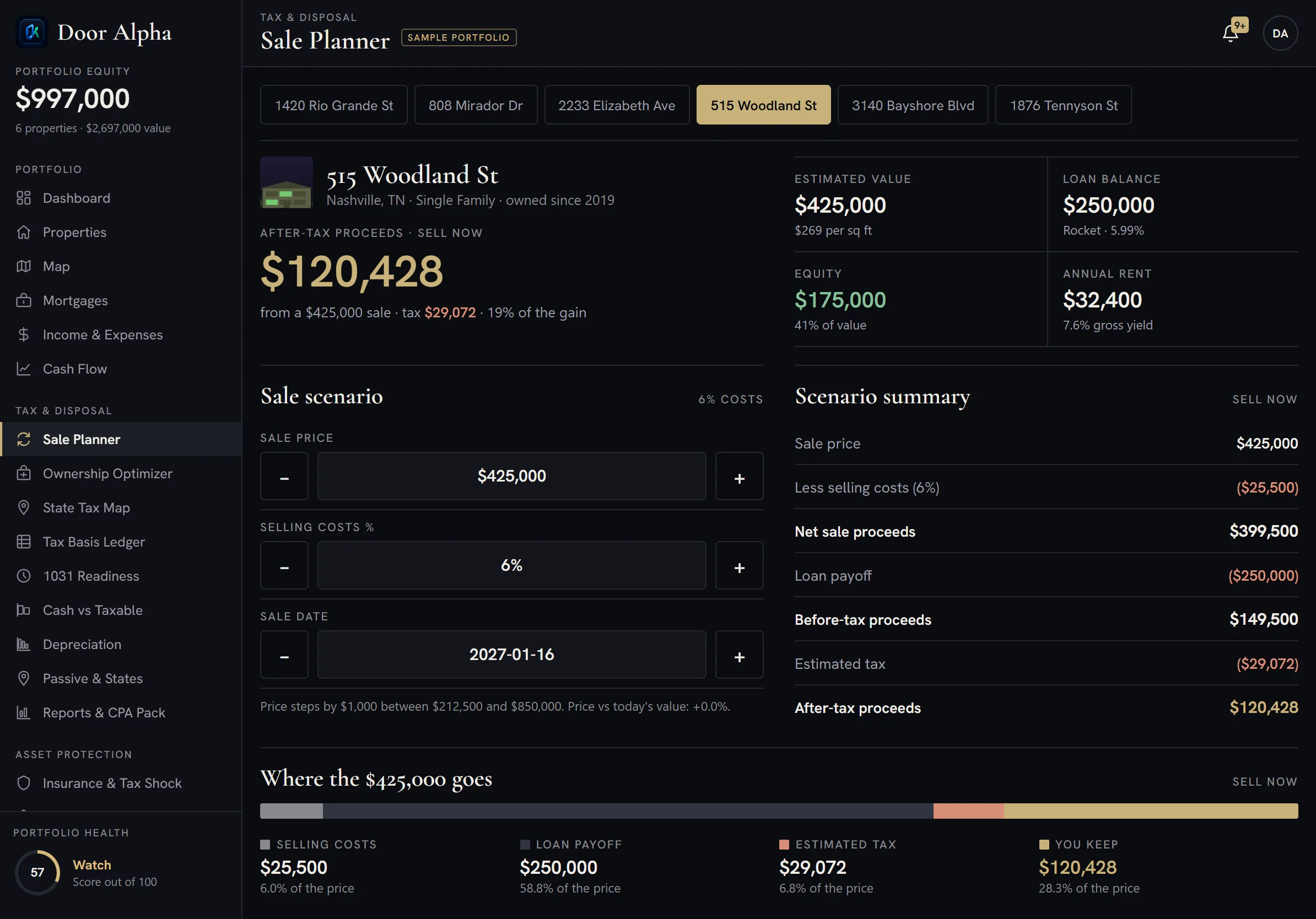 Sale planner in the dark theme